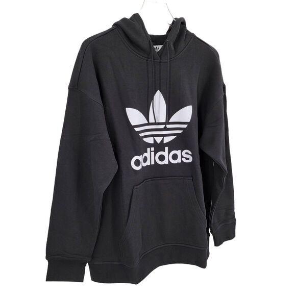 Adidas Originals Hoodie Womens Large Black White Trefoil Pullover Sweatshirt NEW - Picture 9 of 16